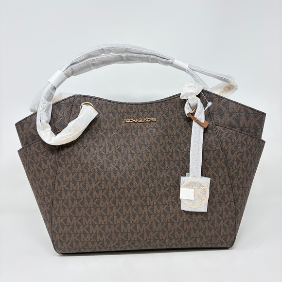 Michael Kors Large Signature Logo Shoulder Bag Brown - New with imperfections - Picture 1 of 10